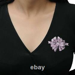 Pink Baguette Bow Style 925 Sterling Silver Brooch Pin Handmade Fine Jewelry New