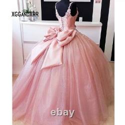 Pink Quinceanera Dresses Bow Sweet 15 Princess Dress Girl Prom 16 Ball Gown