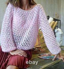 Pink mohair sweater Light shiny knit sweater Chic soft thick sweater