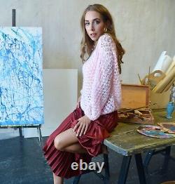 Pink mohair sweater Light shiny knit sweater Chic soft thick sweater