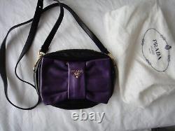 Prada Purple And Black 100% Genuine Leather Bow Crossbody Bag Very Rare
