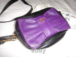 Prada Purple And Black 100% Genuine Leather Bow Crossbody Bag Very Rare