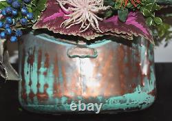 Pretty Floral Design Potted in Metal Turquoise Planter With Mackenzie Childs Bow