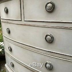 Pretty Gustavian Country Style Grey Vintage Painted Bow Fronted Chest of Drawers