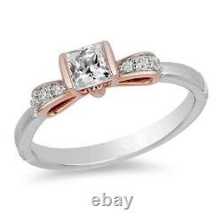 Princess Cut VVS1 Diamond Bow Shape Engagement Ring 14K Two Tone Gold Over