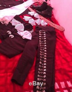 Professional Mariachi Black Suit Lot Boots, Bows, Belt Priced To Sell