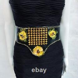 Punk corset belt women's gothic metal faux leather handmade sequins studs beads
