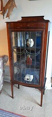 Quality Antique Edwardian Stained Glass Bow Front, Hand Painted Cupboard/Cabinet