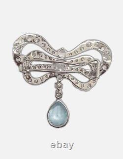 Queen Marie Antoinette Ribbon Bow Brooch 925 Sterling Silver CZ Blue Jewelry