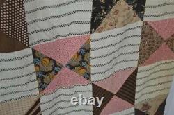 Quilt reversible bow tie 66 x 70 in cotton calico early fabric no batting 1860