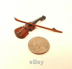 RARE Miniature Dollhouse Violin & Bow Handmade by Artisan Ralph Partelow Jr 112