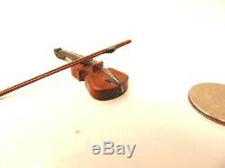 RARE Miniature Dollhouse Violin & Bow Handmade by Artisan Ralph Partelow Jr 112
