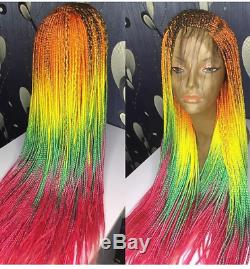 Rain bow colored multicolored corn row Braided wig. Made on a frontal lace wig