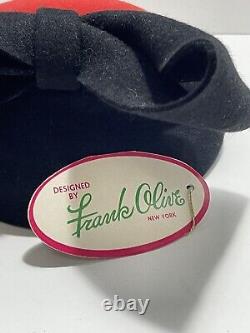 Rare Frank Olive Vintage Excello 100% wool Ladies Hat Black/Red Made in U. S. A