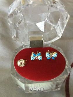 Rare Gorgeous Italian Stamped 18K Solid Yellow Gold bow enamel Girls Earings! WOW