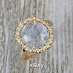 Real 0.41 Ct Diamond Moonstone 14K Yellow Gold Wedding Ring Jewelry Gift For Her