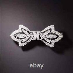 Real Moissanite 1.10Ct Round Cut Bow Knot Engagement Brooch14K White Gold Finish