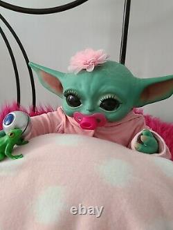 Reborn YODA Baby GIRL Doll MAGNETIC BOW AND PACI Micro Rooted Hair CUTE