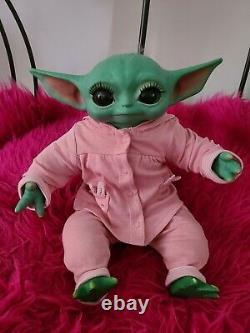 Reborn YODA Baby GIRL Doll MAGNETIC BOW AND PACI Micro Rooted Hair CUTE