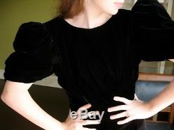 Regal Black Velvet Formal Ball Gown Long Dress Deep V Back Cream Satin Bow S M