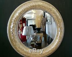 Round Crackle Bow Design Wall Mirror Champagne Frame Mosaic Glass 80cm Handmade