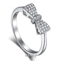 Round Cut Diamond Bow Knot Wedding Anniversary Gift Ring 14K White Gold Finish