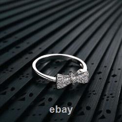 Round Cut Diamond Bow Knot Wedding Anniversary Gift Ring 14K White Gold Finish