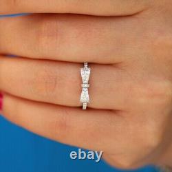 Round Cut Diamond Women Bow Knot Engagement Wedding Ring 14K White Gold Finish