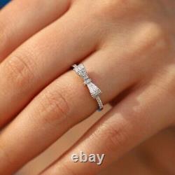 Round Cut Diamond Women Bow Knot Engagement Wedding Ring 14K White Gold Finish