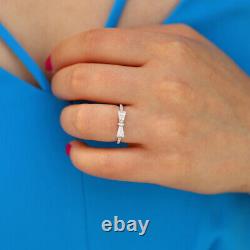 Round Cut Simulated Diamond Bow Knot Engagement Ring 14K White Gold Finish
