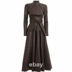 Runway Ladies Winter Leather Dress Long A Line Inspired Party Vestidos Ball Gown