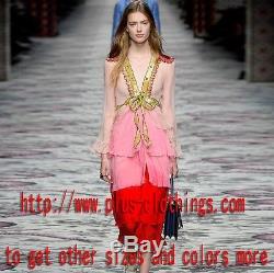 Runway Pink Bow sequins Tiered long maxi colorblock DressPlus Size(32-34)5XG767