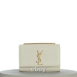 SAINT LAURENT 1750$ Small YSL Kate Chain Bag In White Grain De Poudre Leather