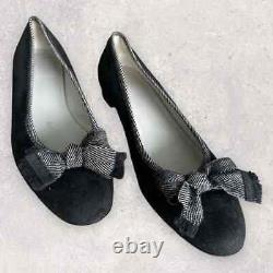 SALVATORE FERRAGAM Dresda Black Suede with Bow Accent Flat Pumps Size 8.5