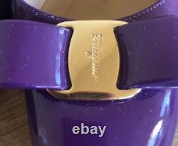 SALVATORE FERRAGAMO Nice Purple Patent Leather Gold Vara Bow Low Heels 8B RARE
