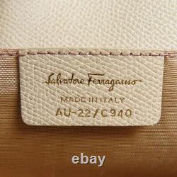 SALVATORE FERRAGAMO Vara Bow Crossbody Chain Shoulder Bag Leather Beige 79421