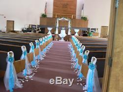 SET OF 1O Wedding decor. Chair Bows Pew Bows Turquoise White, Church Aisle decor