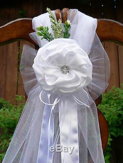 SET OF 8 Wedding decorations White Chair Bows Pew Bows Satin Church Aisle Decor