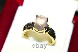 STUNNING 8x6mm ROSE QUARTZ CABOCHON SOLID 14K GOLD 3.3g BOW RING L+/6+ NEW BOXED