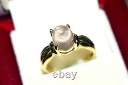 STUNNING 8x6mm ROSE QUARTZ CABOCHON SOLID 14K GOLD 3.3g BOW RING L+/6+ NEW BOXED