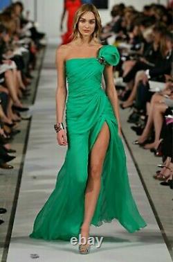 Sale $5,990 Oscar De La Renta Stunning VIVID Green Silk Runway Gown Us 8