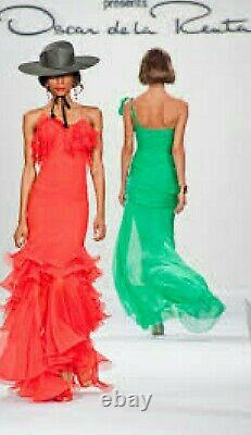 Sale $5,990 Oscar De La Renta Stunning VIVID Green Silk Runway Gown Us 8