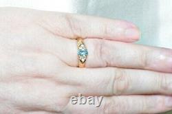 Sale! Stunning Natural Blue Zircon & 0.10ct Diamonds 14ct Gold Ring L+/6 New
