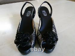 Salpy $489 Handmade USA Leather Slingback Heels Bows Lace Peep Toe Size 9.5 Mint