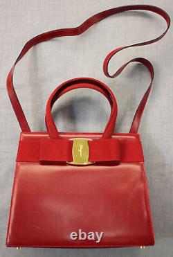 Salvatore Ferragamo Made in Italy Women Red Vara Bow Hand or Shoulder Bag $1150