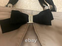 Salvatore Ferragamo Vara Black Bow Ribbon/Beige Nylon/Leather Logo Mono Tote Bag