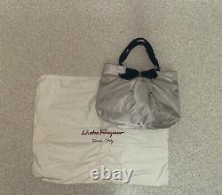 Salvatore Ferragamo Vara Black Bow Ribbon/Beige Nylon/Leather Logo Mono Tote Bag
