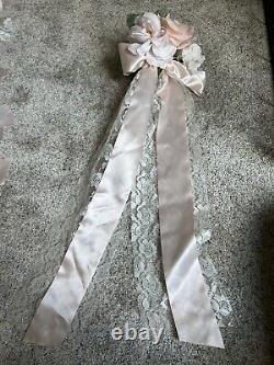 Set of 20 Pink Blush Lace Satin Ribbon Wedding Chair Flower Pew Bows and clips