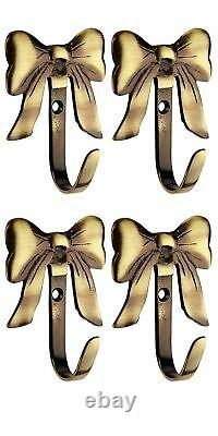 Set of 4 Handmade Brass Bow Cloth Key Wall Hook Coat Hanger Holder