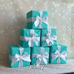 Set satin bows present box decor Christmas tree gift ornament turquoise tiffany